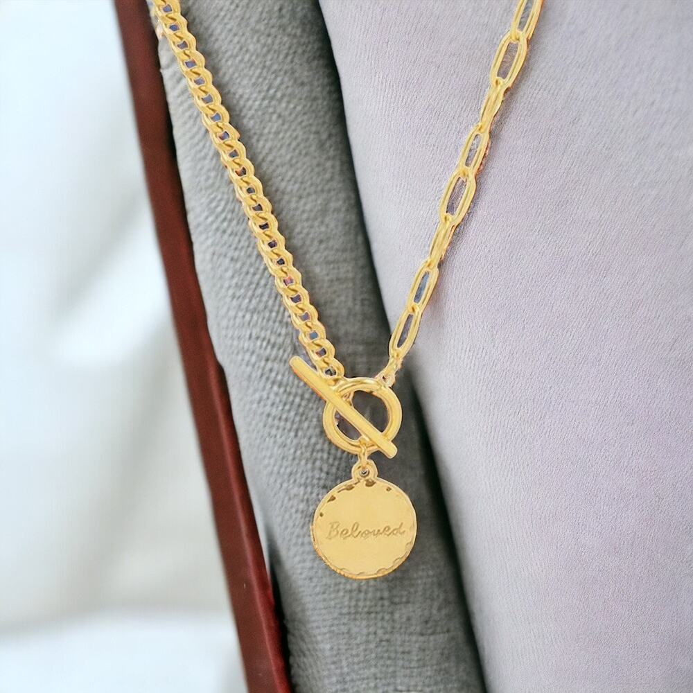 NEW 18K yellow gold pl  paper clip chain believe Christian necklace jewelry B22B